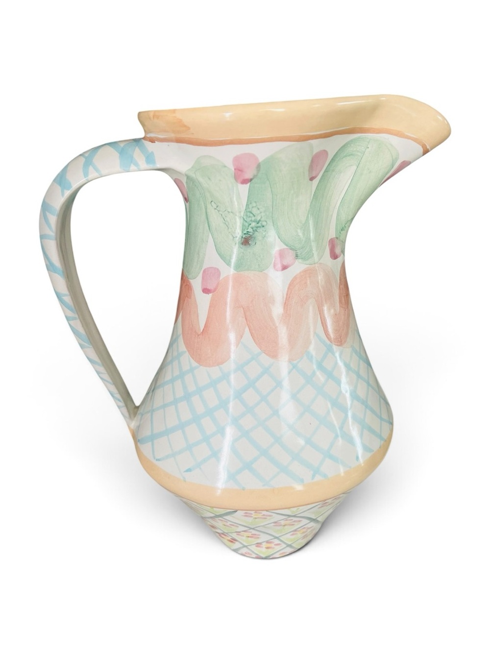 Vintage 1989 MacKenzie-Childs Heather Pattern Large Ceramic Pitcher – 11.75”